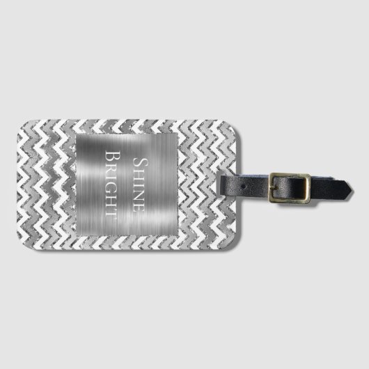 Glam Silver White Zigzag Streifen Gepäckanhänger (Vorderseite (Horizontal))
