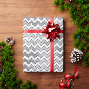 Glam Silver White Zigzag Streifen Geschenkpapier
