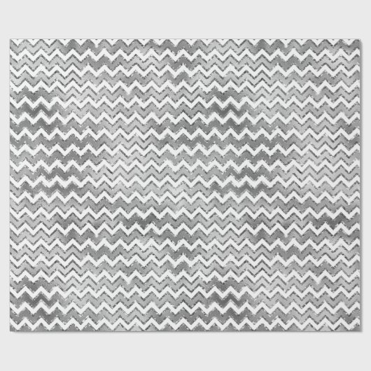 Glam Silver White Zigzag Streifen Geschenkpapier (Flach)