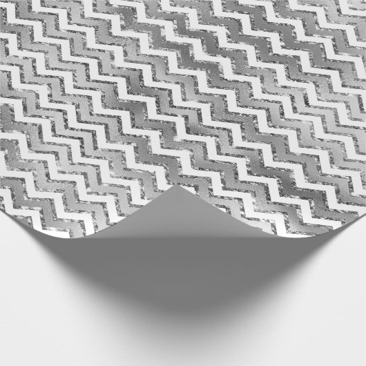 Glam Silver White Zigzag Streifen Geschenkpapier (Ecke)