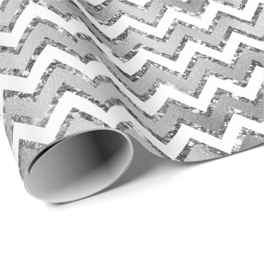Glam Silver White Zigzag Streifen Geschenkpapier (Rolleneckpunkt)