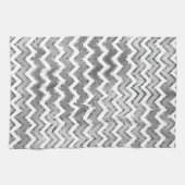 Glam Silver White Zigzag Streifen Geschirrtuch (Horizontal)