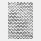 Glam Silver White Zigzag Streifen Geschirrtuch (Vertikal)