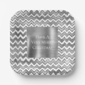 Glam Silver White Zigzag Streifen Pappteller (Vorderseite)