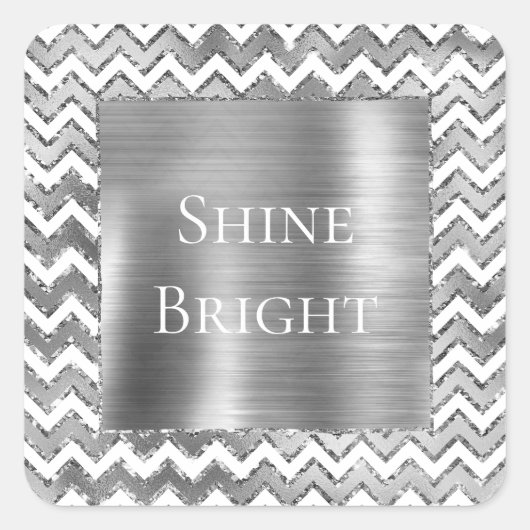 Glam Silver White Zigzag Streifen Quadratischer Aufkleber (Vorderseite)