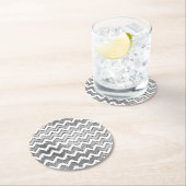 Glam Silver White Zigzag Streifen Runder Pappuntersetzer (Vor Ort)