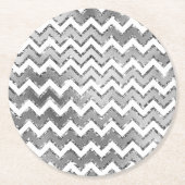 Glam Silver White Zigzag Streifen Runder Pappuntersetzer (Vorderseite)