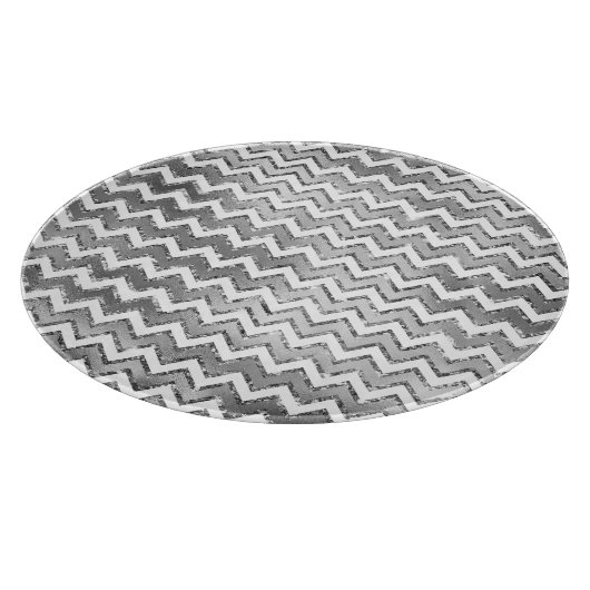 Glam Silver White Zigzag Streifen Schneidebrett (Ecke)