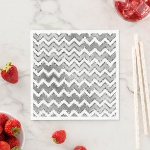 Glam Silver White Zigzag Streifen Serviette