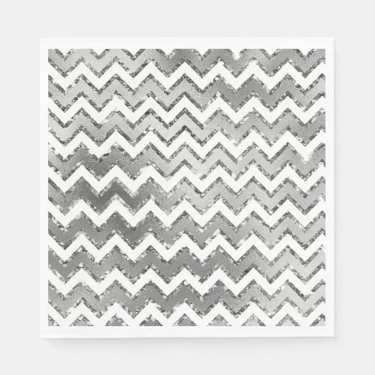 Glam Silver White Zigzag Streifen Serviette (Vorderseite)