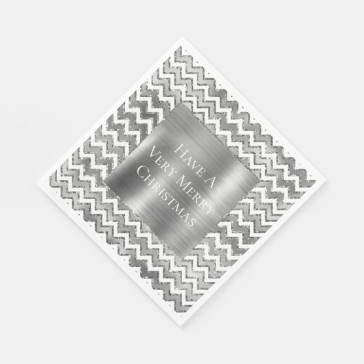 Glam Silver White Zigzag Streifen Serviette (Ecke)