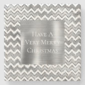 Glam Silver White Zigzag Streifen Steinuntersetzer (Vorderseite)