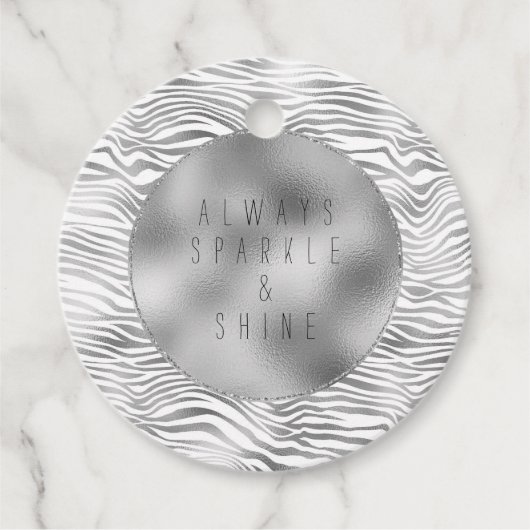 Glam Silver Zebra Print Geschenkanhänger (Vorderseite)