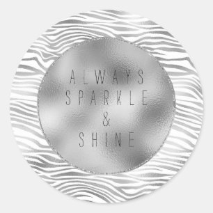 Glam Silver Zebra Print Runder Aufkleber