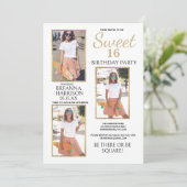 Glam Simple Elegant White Gold Foto Sweet 16 Einladung (Stehend Vorderseite)