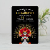 Glam Skeleton Day of the Dead Theme Birthday Party Folieneinladung (Stehend vorne)