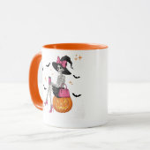 Glam Skeleton Hexe mit Pumpkin Halloween Spooky Tasse (Vorderseite Links)