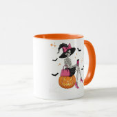 Glam Skeleton Hexe mit Pumpkin Halloween Spooky Tasse (VorderseiteRechts)