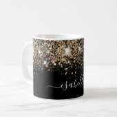 Glam-Skript für den Namen des schwarzen Glitzer Kaffeetasse (Vorderseite Links)