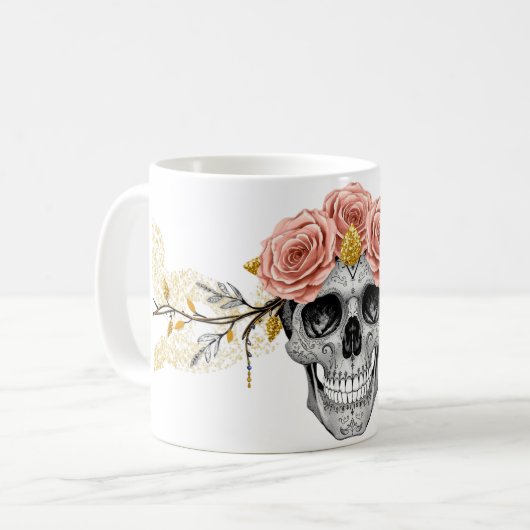 Glam Skull Mug | Elegant Gothic Halloween Cup Kaffeetasse (Vorderseite Links)