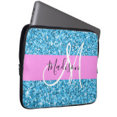 Glam Sky Blue Pink Glitzer Glitzern Name Monogram Laptopschutzhülle (Vorne Rechts)