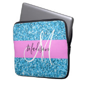 Glam Sky Blue Pink Glitzer Glitzern Name Monogram Laptopschutzhülle (Vorderseite Links)