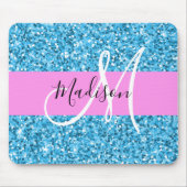 Glam Sky Blue Pink Glitzer Glitzern Name Monogram Mousepad (Vorne)