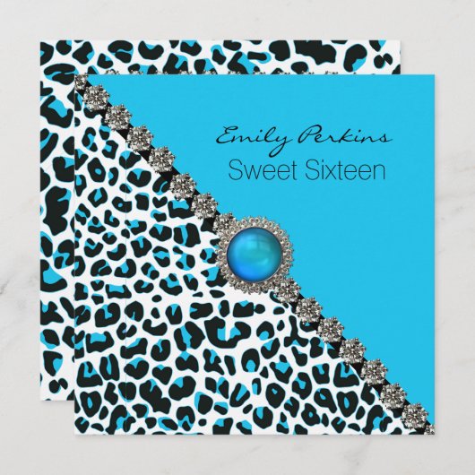 Glam Snow Leopard 16 . Geburtstag Einladung (Vorne/Hinten)