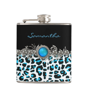 Glam Snow Leopard Print Custom Flask Flachmann