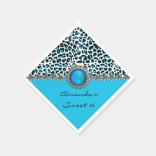 Glam Snow Leopard Sweet 16 Custom Birthday Napkins Serviette (Ecke)