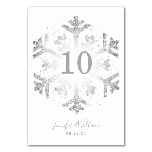Glam Snowflake Xmas Wedding Silver Tischnummer (Vorderseite)