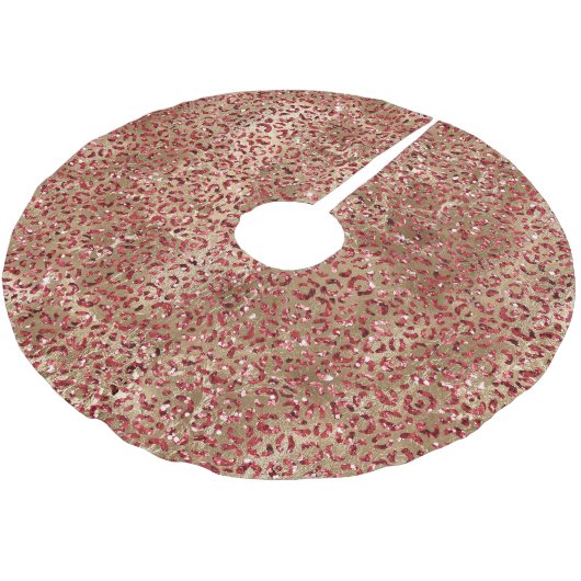 Glam Sparkle Red Glitzer Gold Leopard Print Polyester Weihnachtsbaumdecke (Schrägansicht)