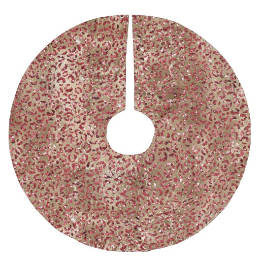 Glam Sparkle Red Glitzer Gold Leopard Print Polyester Weihnachtsbaumdecke (Vorderseite)