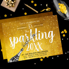 Glam Sparkling Champagner Gold New Year Party Invi Einladung