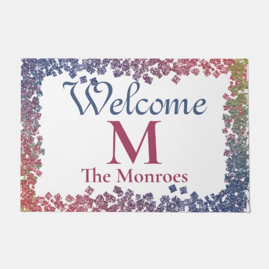 Glam Sparkling Gems Mit Monogramm Name Fußmatte (Vorderseite)