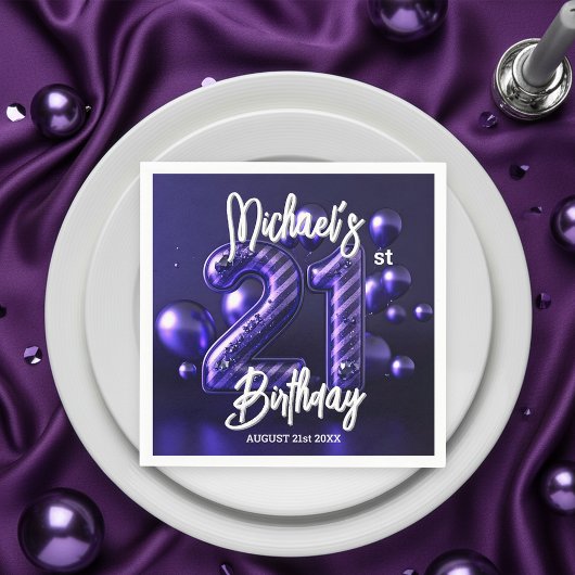 Glam Sparkling Lila Metallic 21. Geburtstag Serviette