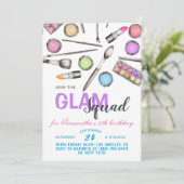 Glam Squad Makeup zum Geburtstag Einladung (Stehend Vorderseite)
