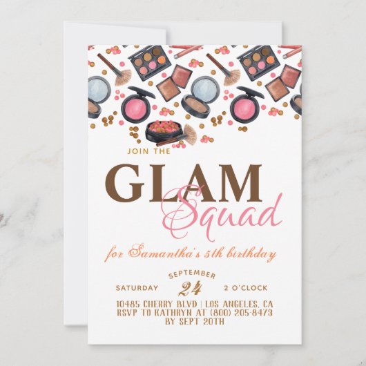 Glam Squad Makeup zum Geburtstag Einladung (Vorderseite)