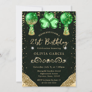Glam St. Patrick's Ballons 21. Geburtstag Einladung