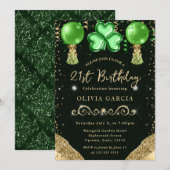 Glam St Patrick's Balloons 21. Geburtstag Einladung (Vorne/Hinten)