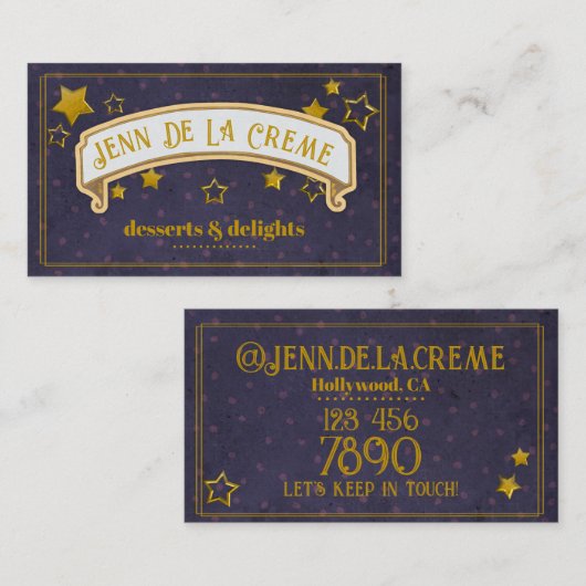 Glam Starry Nights Blue Dots Vintag Visitenkarte (Vorne/Hinten)