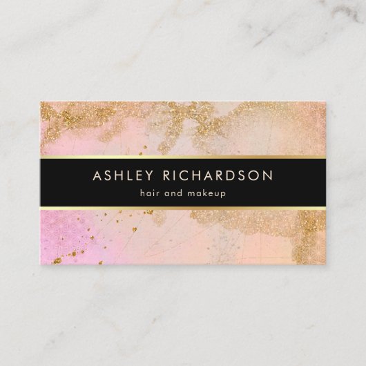 Glam Stilvoll Rosa, Schwarz und Imitate Gold Visitenkarte (Vorderseite)