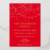 Glam String Light Snow Red Christmas Party Luxus Folieneinladung (Vorderseite)