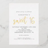 Glam Sweet 16 Birthday Party Script Real Foil Invi Folieneinladung (Vorderseite)