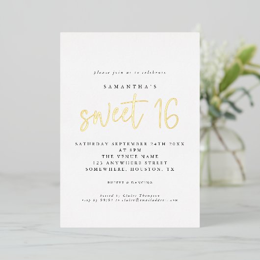 Glam Sweet 16 Birthday Party Script Real Foil Invi Folieneinladung (Stehend vorne)