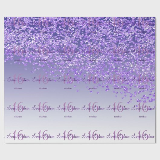 Glam Sweet 16 Fallender Lila Glitzer Geschenkpapier (Flach)