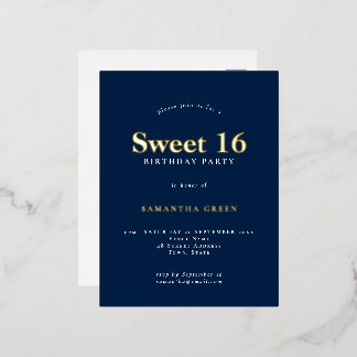 Glam Sweet 16 Geburtstagsparty Navy Blue Glam Folie Einladungspostkarte