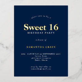 Glam Sweet 16 Geburtstagsparty Navy Blue Glam Folie Einladungspostkarte