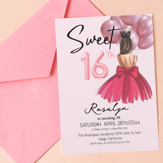 Glam Sweet 16 Princess Birthday Party Einladung