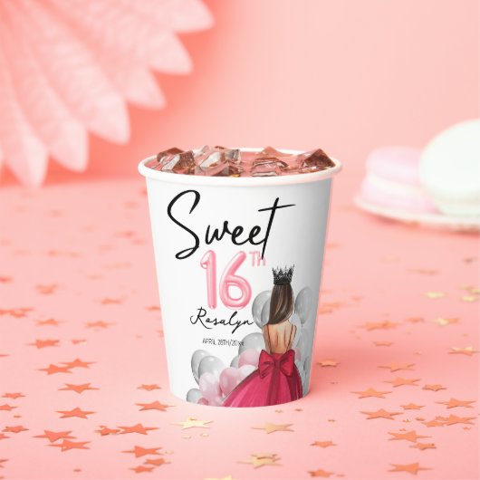 Glam Sweet 16 White Pink Princess Balloons Pappbecher (Insitu)